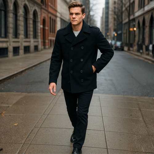 Alpine Swiss Jake Mens Wool Pea Coat Double Breasted Peacoat